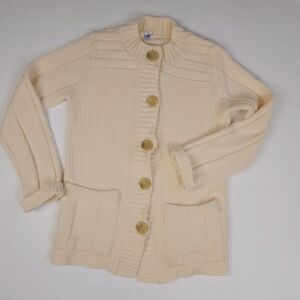 Wintuk Cardigan Vintage 70s Ivory Orlon Acrylic Knit Sweater Women’s Small